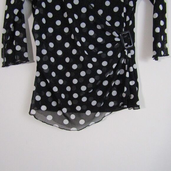 BCBGMaxAzria Top Large Black Polka Dots Sheer Y2K Vintage Whimsygoth Grunge - Picture 3 of 13